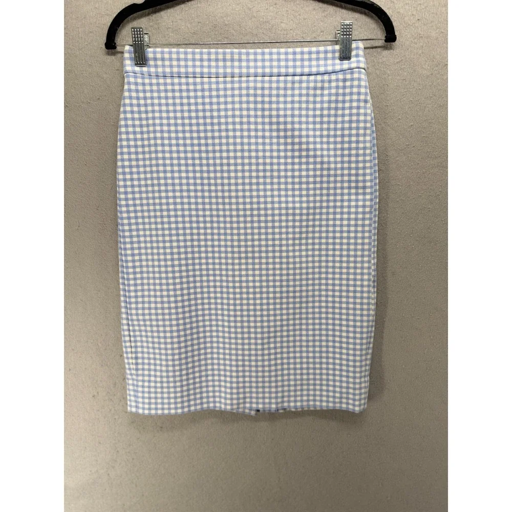 J. Crew Pencil Skirt Womens 00 Blue Gingham No 2 Pastel Cottagecore Old Money